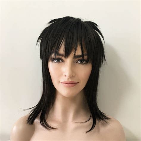 long black fringe wig|black mullet wig.